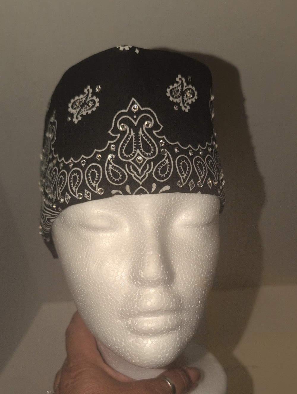 Bedazzled Black Paisley Printed Headwrap Bandana